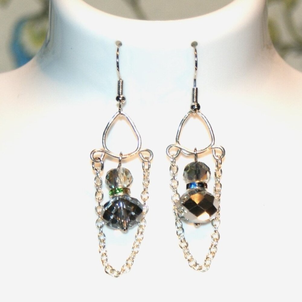Silver and black earrings with handmade wire chandelier ED-10-008